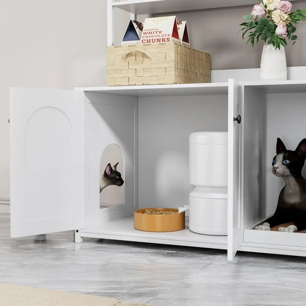 Litter Box Enclosure with 2 Storage Shelves for Cats