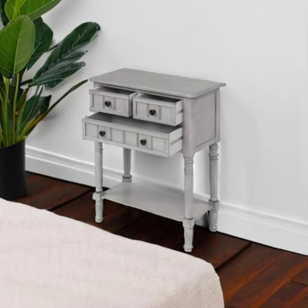Slim Antique Entry Console Table with Drawers and Shelf