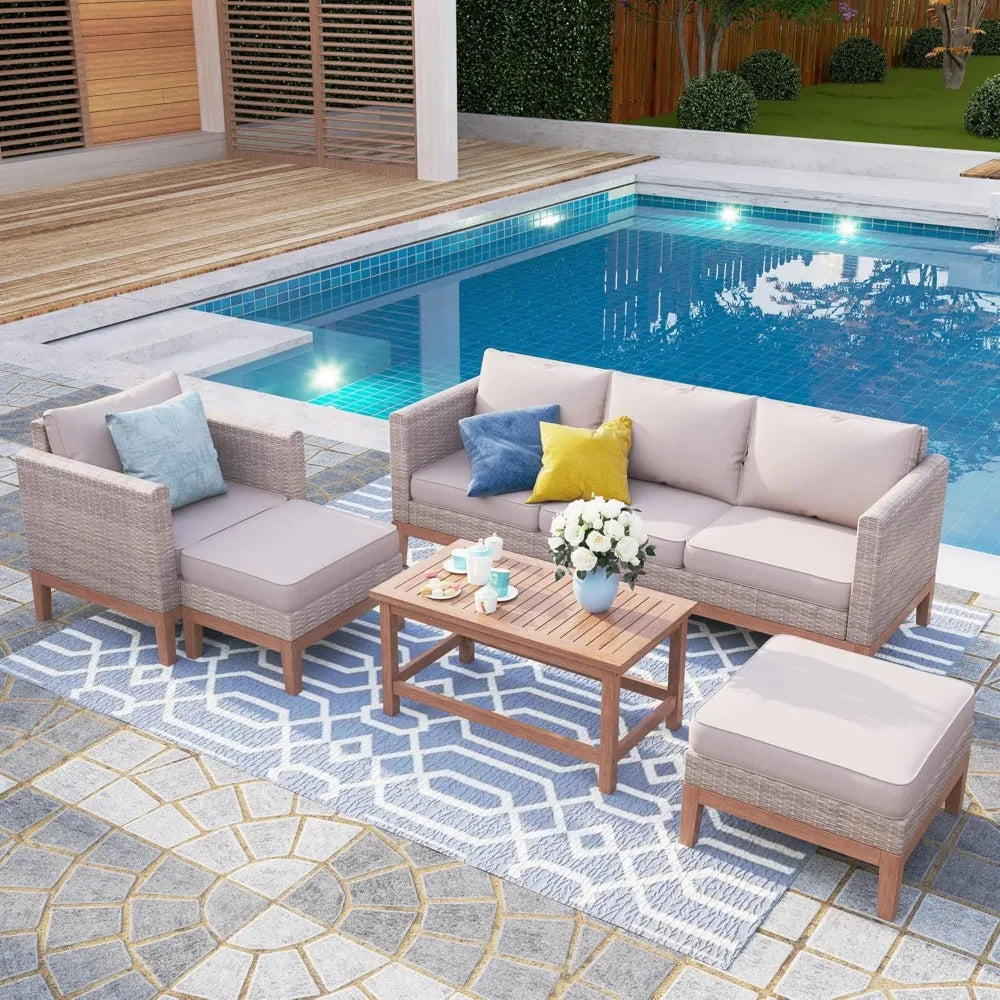 Outdoor Wicker Patio Conversation Set With Coffee Table