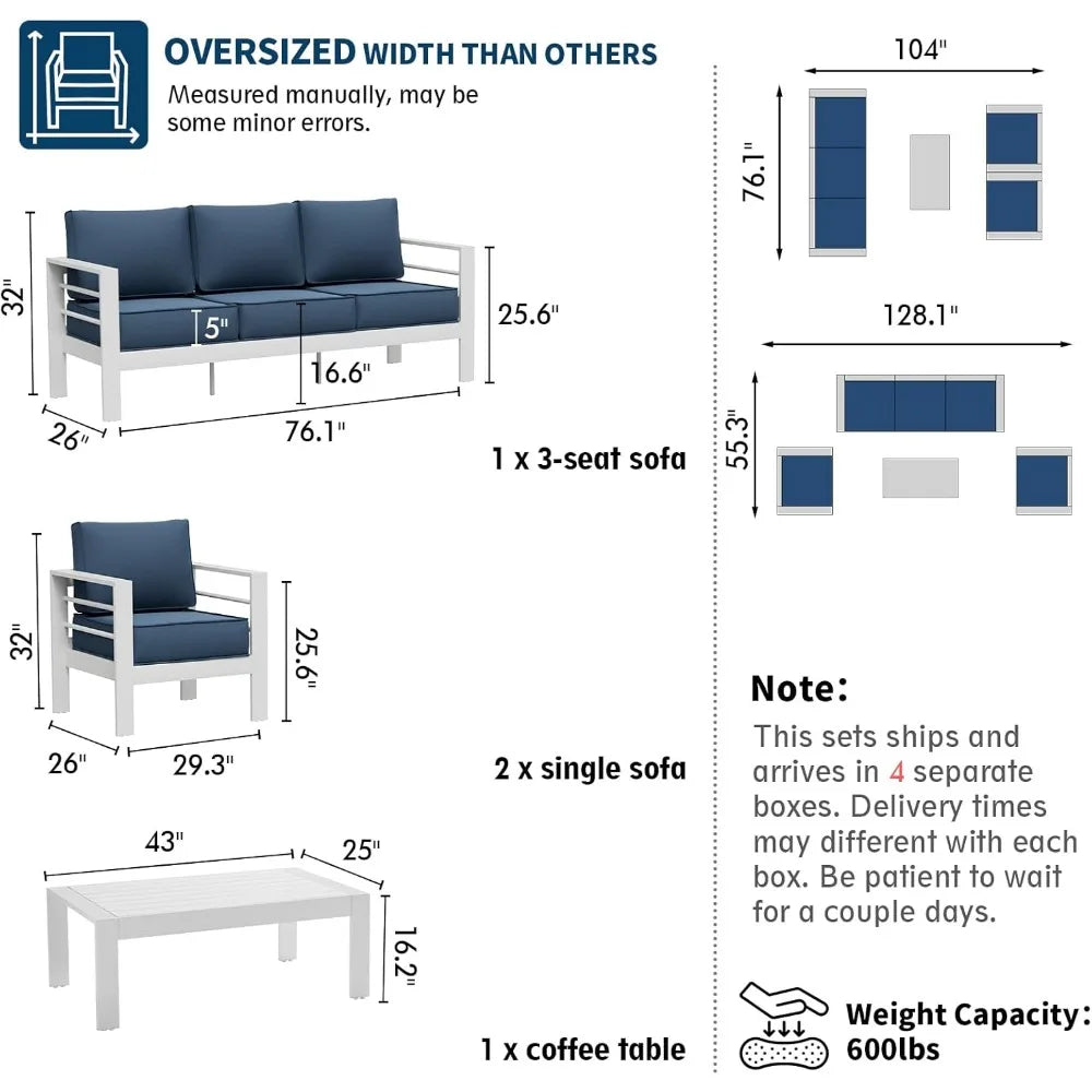 Aluminum Patio Furniture Set Outdoor Couch and Chairs Set