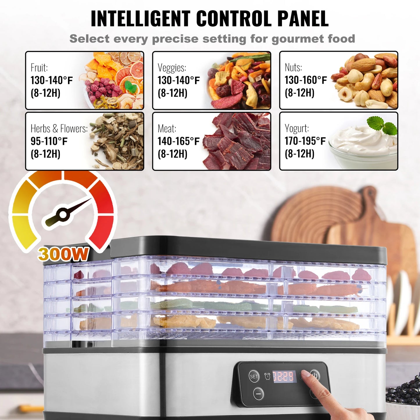 SucceBuy 5 Tray Dehydrator 300W Stainless Steel Timer