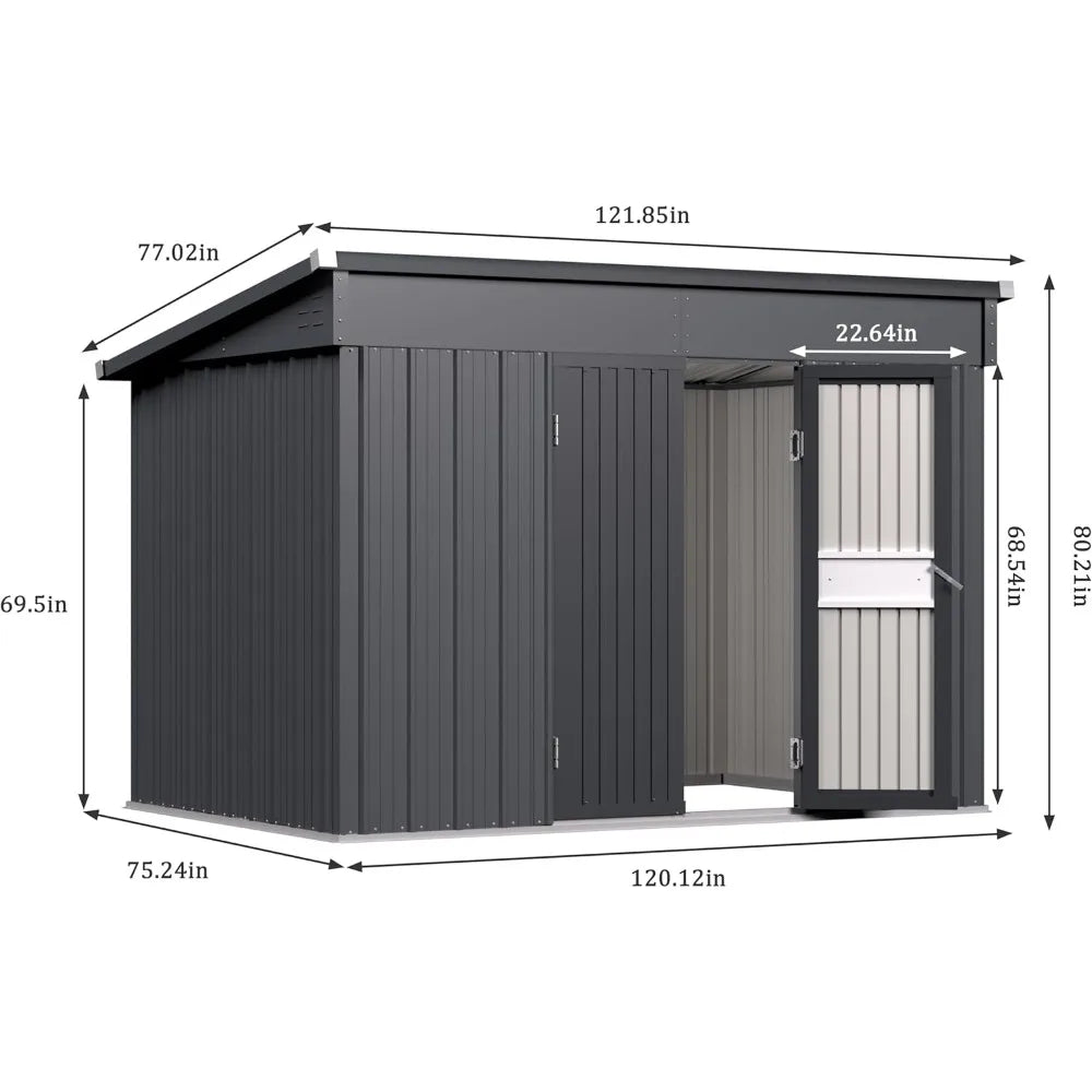Metal Storage Shed 6x10FT with Sloped Steel Roof Garden Storage
