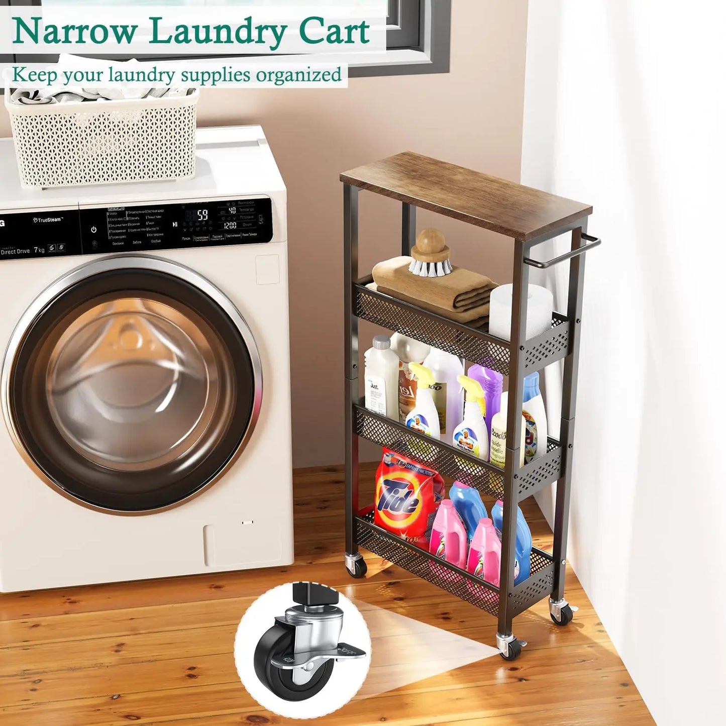 Slim Storage Cart 4Tier Narrow Kitchen Rolling Cart on Wheels