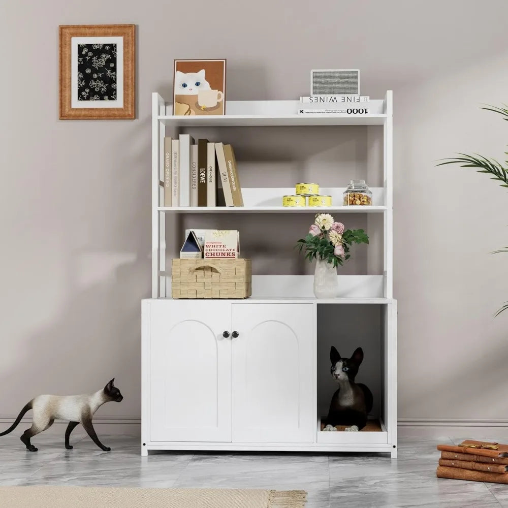 Litter Box Enclosure with 2 Storage Shelves for Cats