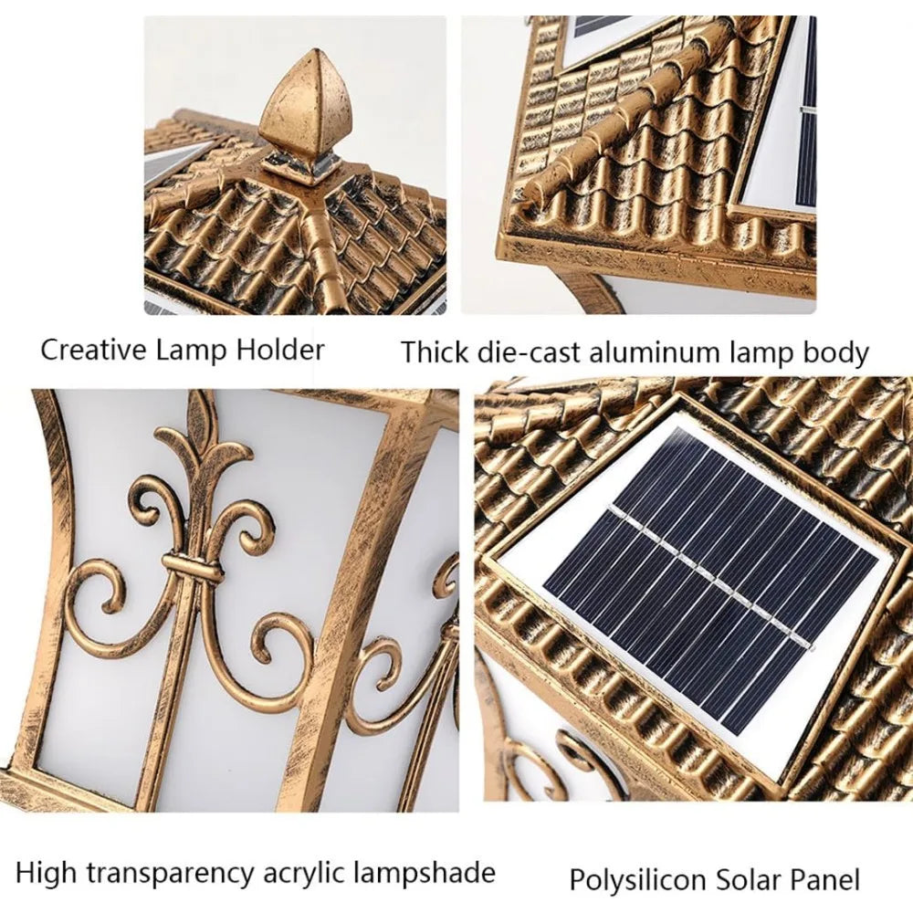 European Bronze Finish Pillar Lamp LED Solar Powered Cap Light