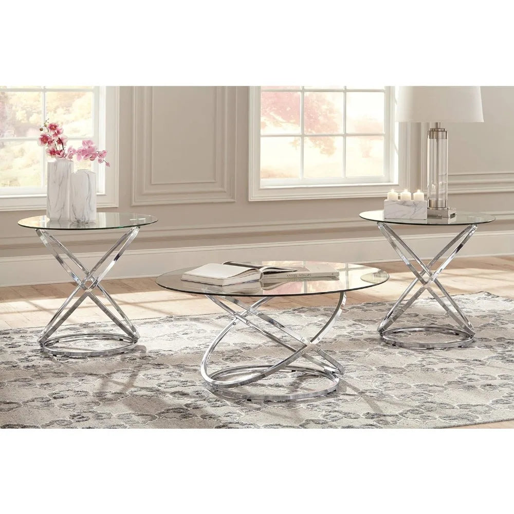 Round 3 Piece Small Table Set, Modern Art Deco Coffee Table