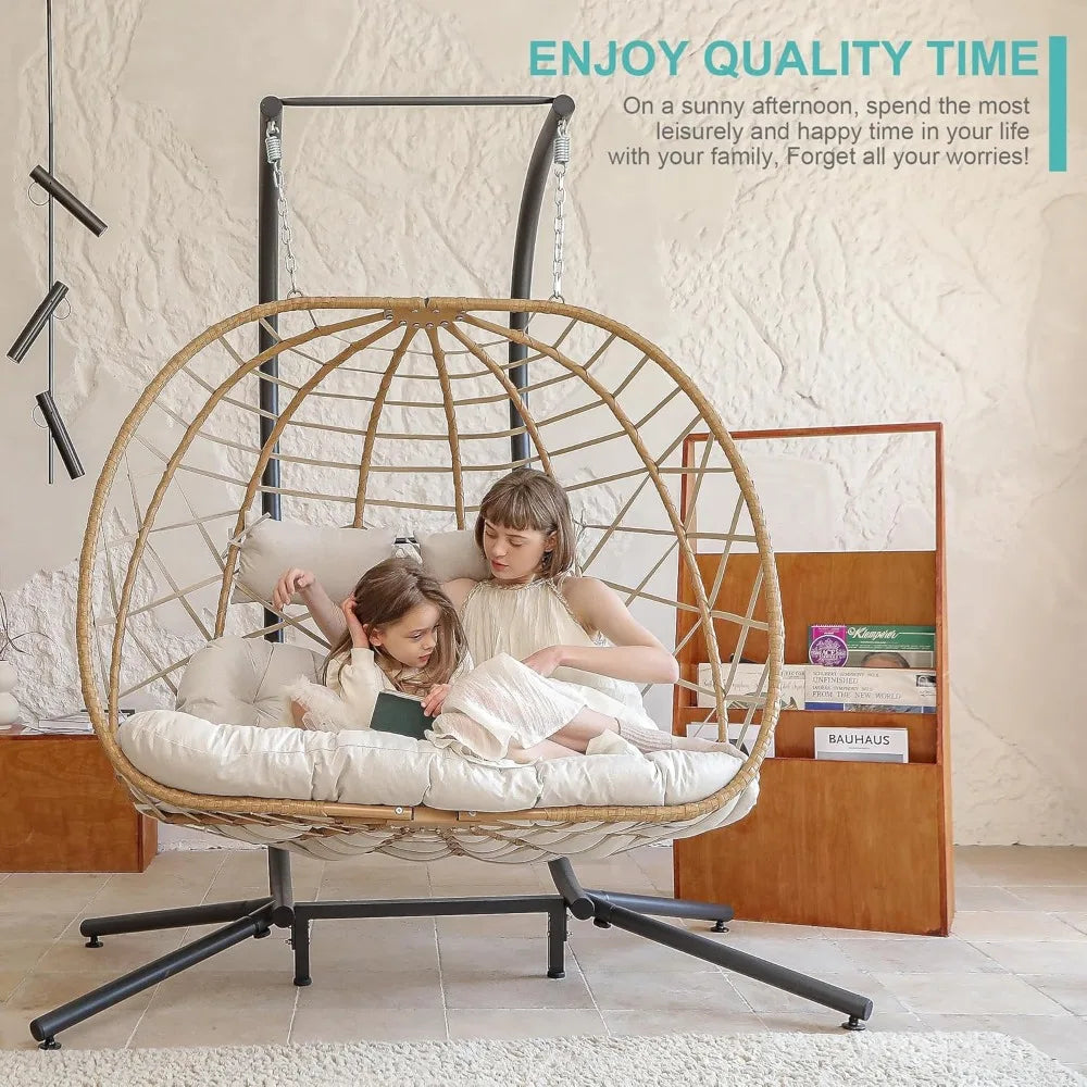 Double Egg Swing Chair with Stand for 2 Person Comfort