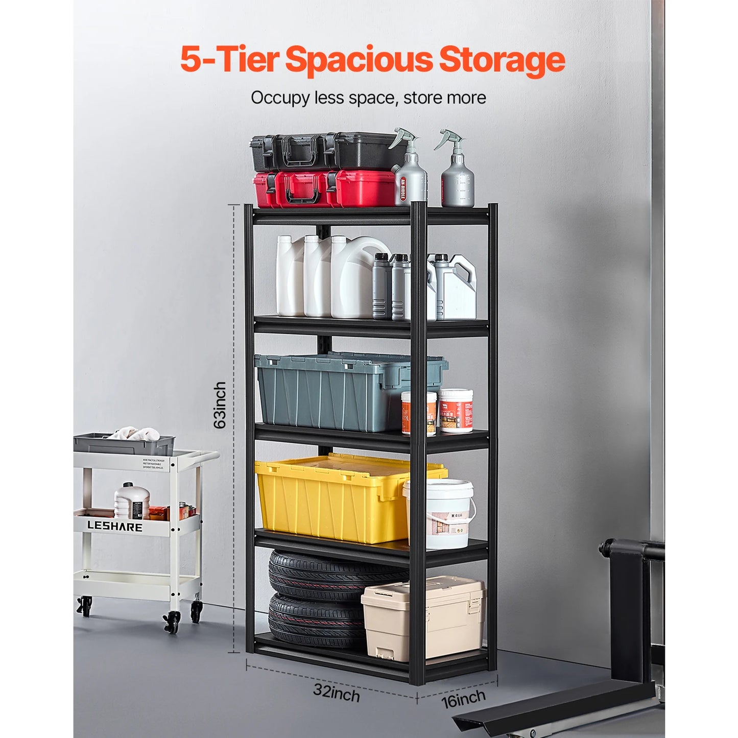 VEVOR 5 Tier Garage Storage Shelves 2000 Lbs Adjustable
