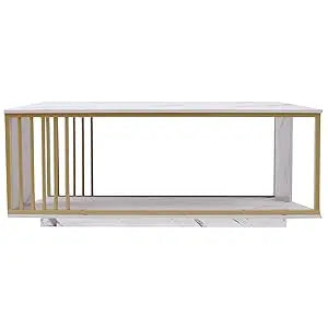 Modern White Marble Veneer Coffee Table With Gold Frame