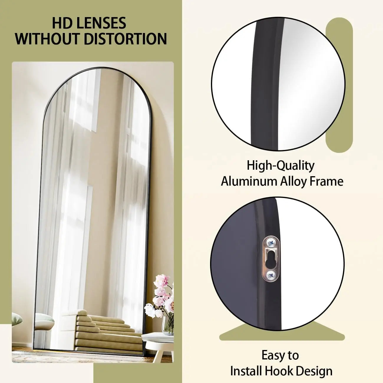 71x26 Arch Full Length Mirror Aluminum Alloy Frame Wall