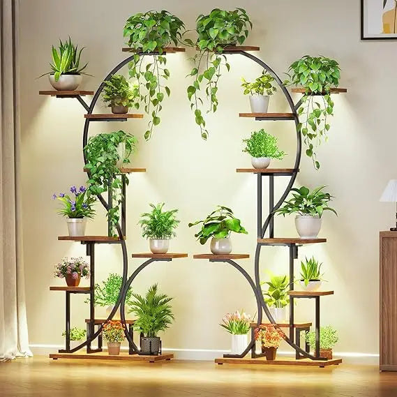 Nine Tier Indoor Corner Plant Stand With Grow Lights