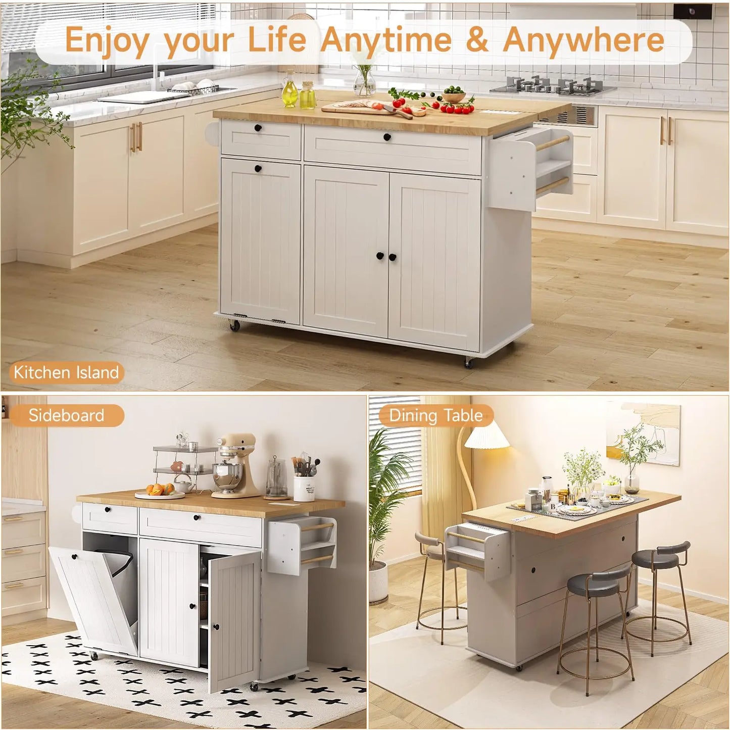 Mobile Kitchen Island With Power Outlet Drop Leaf Towel Rack