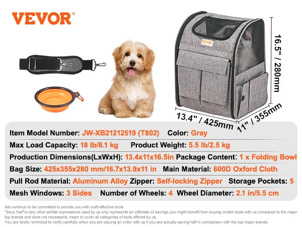 VEVOR Pet Cat Carrier Breathable Outgoing Dog Carry Backpack
