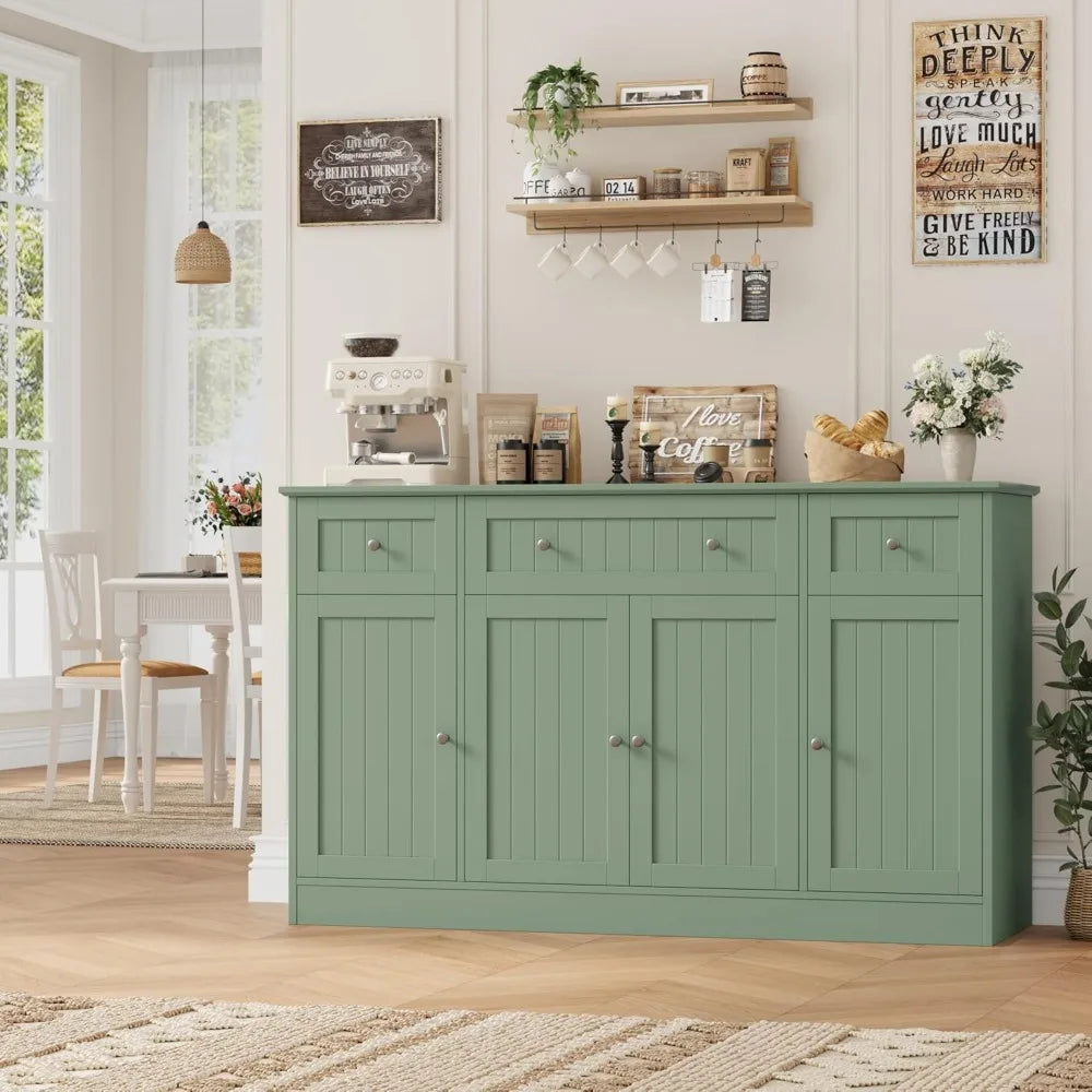 55 Inch Green Modern Sideboard Buffet Cabinet With Drawers