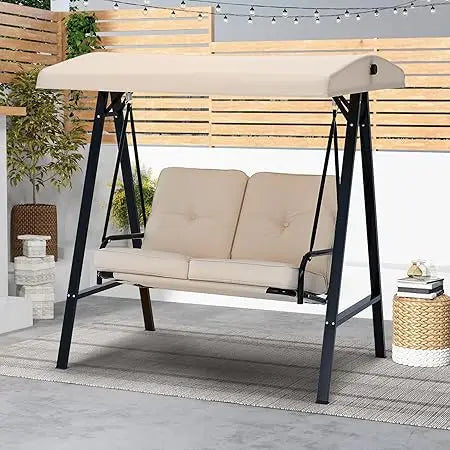 Outdoor Two Seat Patio Swing Chair With Adjustable Canopy