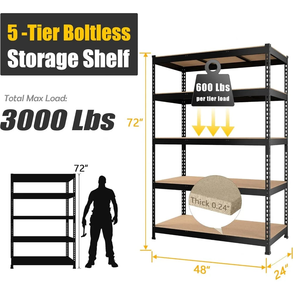 Heavy Duty Storage Shelves - 5 Tier Adjustable Metal Rack
