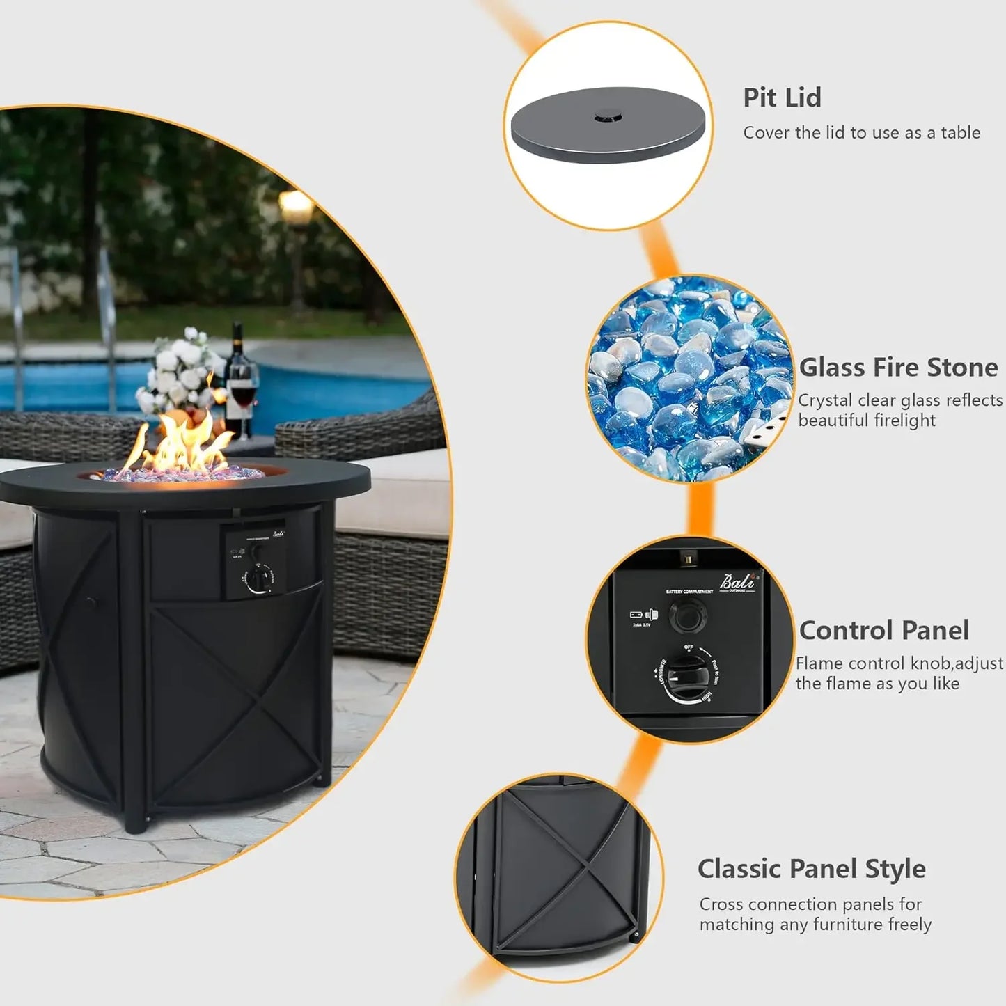 BALI OUTDOORS Propane Fire Pit Table 30 Inch 50,000 BTU