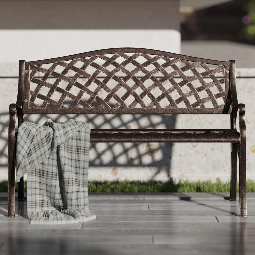 Belleze 40 Inch Cast Aluminum Patio Bench With Armrests
