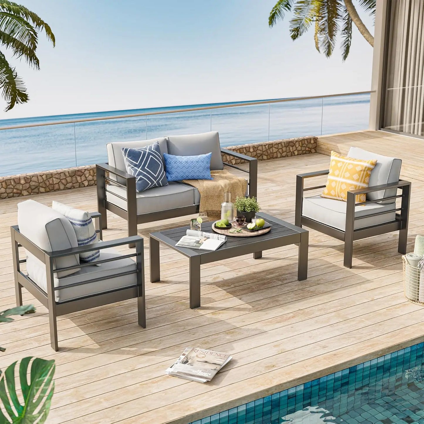 Aluminum Patio Furniture Set Outdoor Couch and Chairs Set