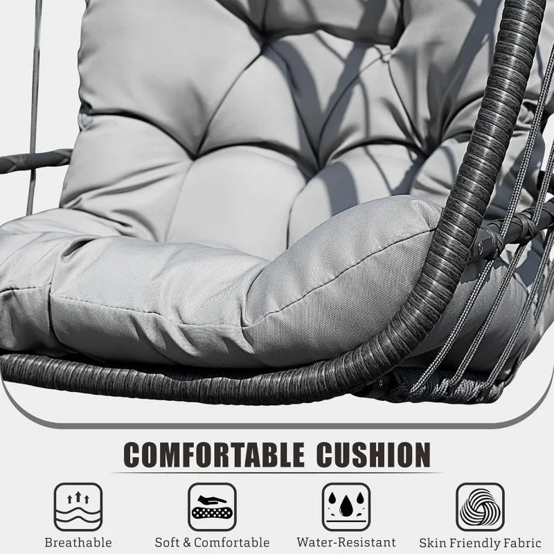 Hanging Egg Chair With Stand Grey Cushioned Patio Wicker