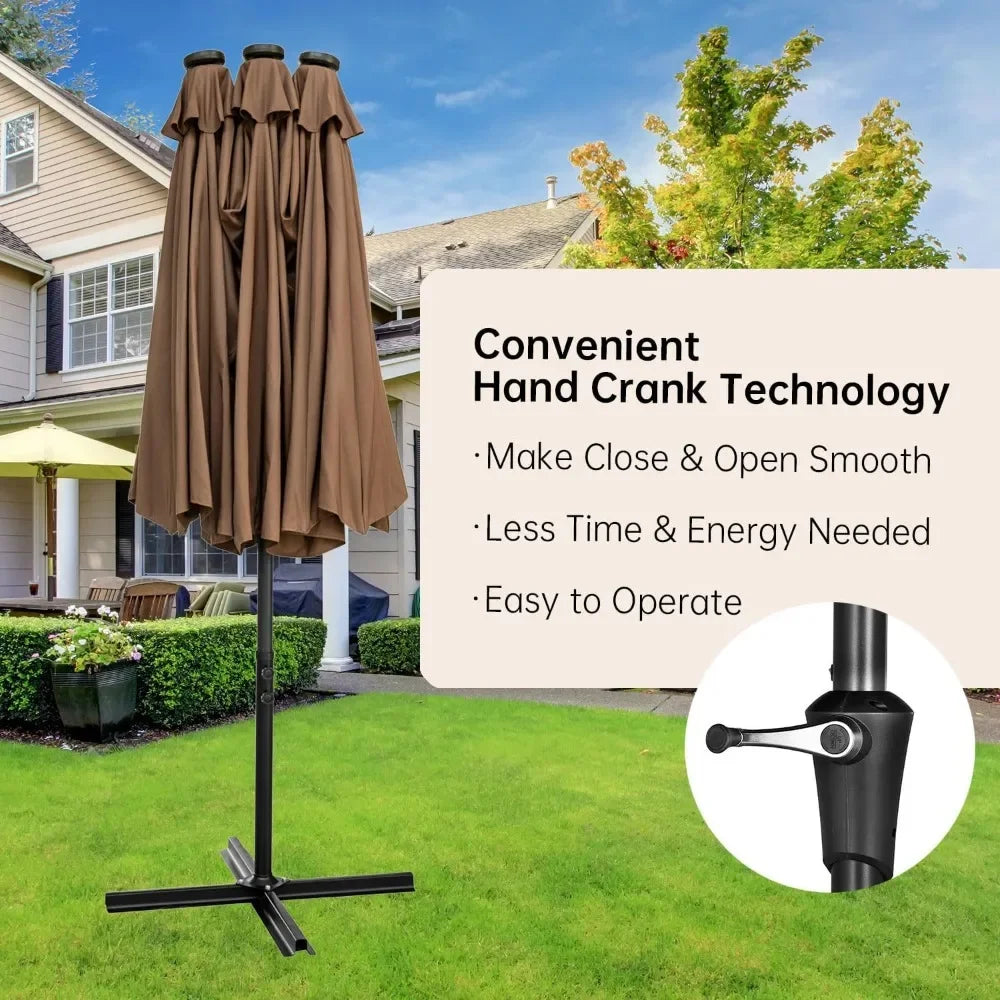 15ft Patio Umbrella With Solar Led Lighted Double-Sided Outdoor Umbrella
