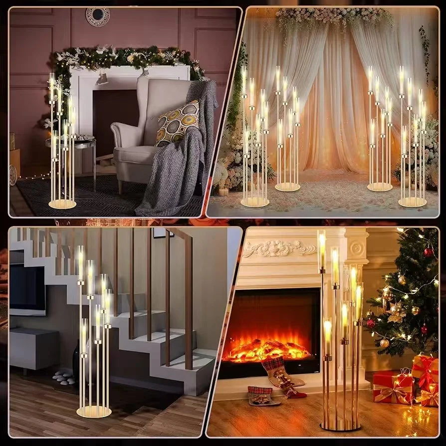 4PCS 46" Tall Metal Floor Candlestick Holder With 24 PCS LED Candles For Wedding Party Centerpieces