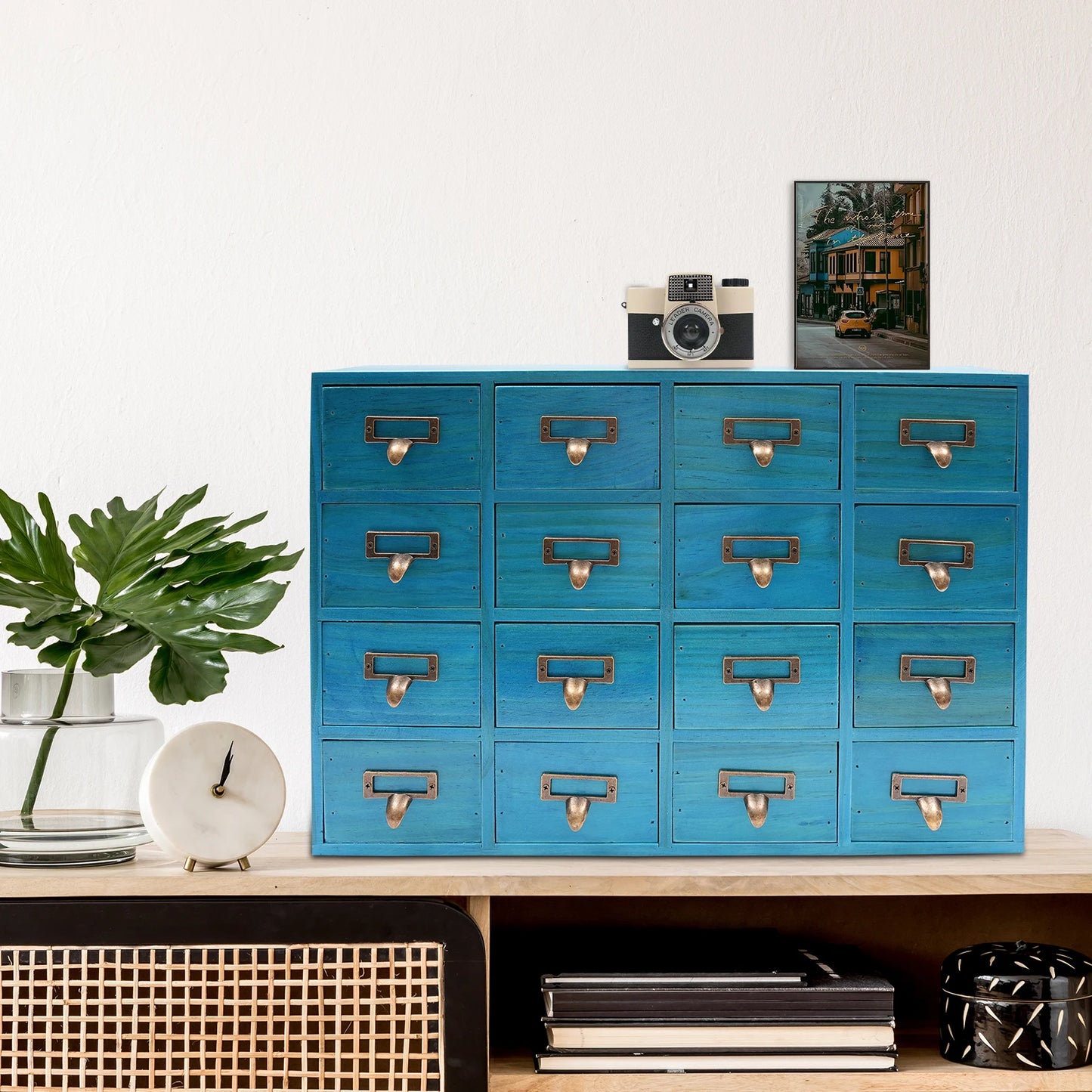 16 Drawers Apothecary Cabinet Chests Herb Storage Box Wooden Desk Organizer for Home Living Room Dresser Kitchen Office