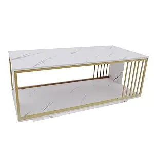 Modern White Marble Veneer Coffee Table With Gold Frame