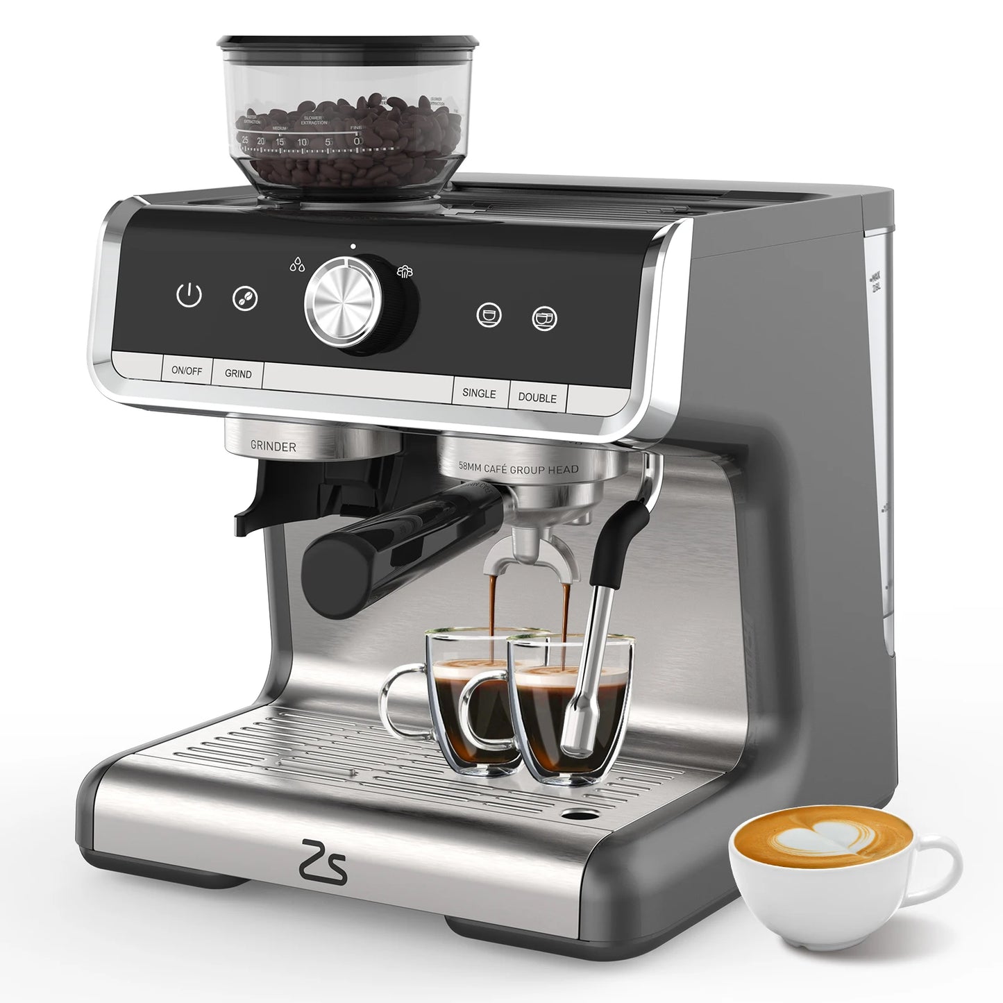 Acekool Espresso Machine Grinder Milk Frother 20 Bar