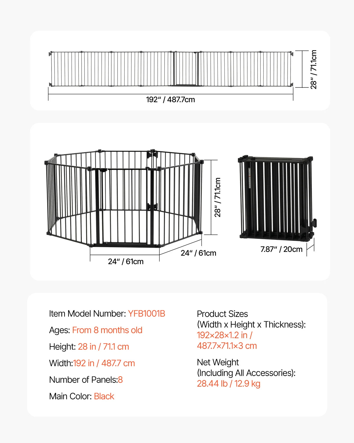 VEVOR Baby Gate 28 30 36 Inch High Walk Thru Pressure Mount