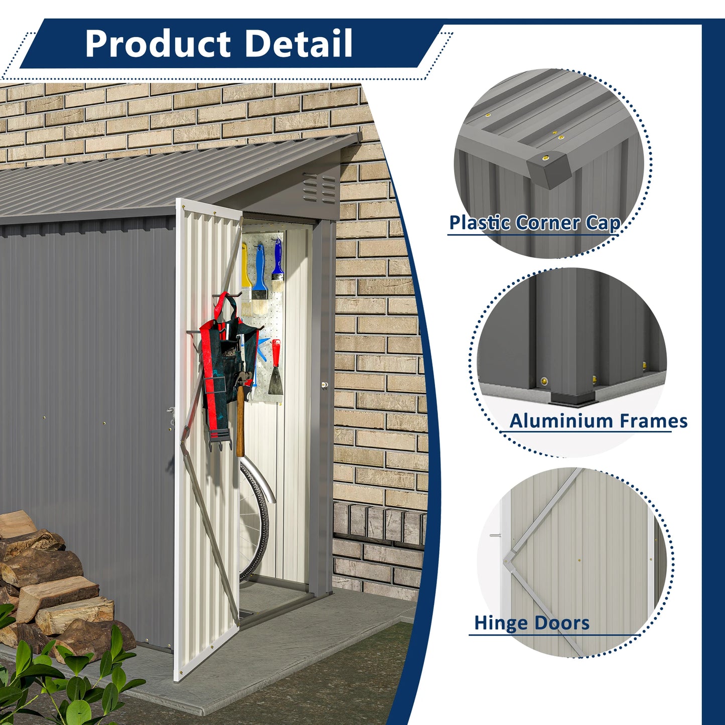 LZBEITEM 4' x 8' Metal Wall Side Storage Shed Grey
