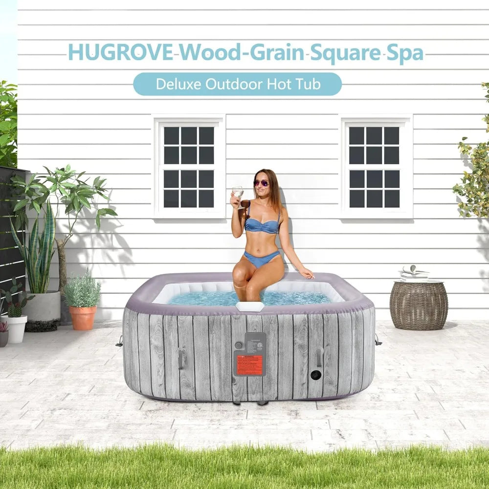 73 Inch Square Inflatable Hot Tub for 4-6 People Outdoors