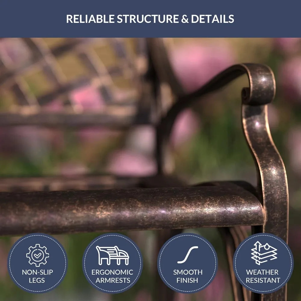 Belleze 40 Inch Cast Aluminum Patio Bench With Armrests