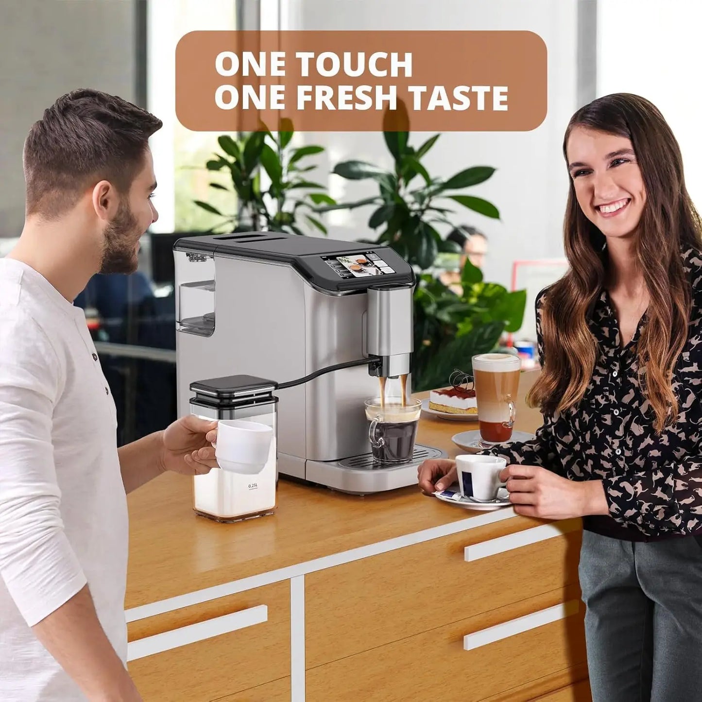 TFT Touch Screen Espresso Machine With Grinder Milk Frother