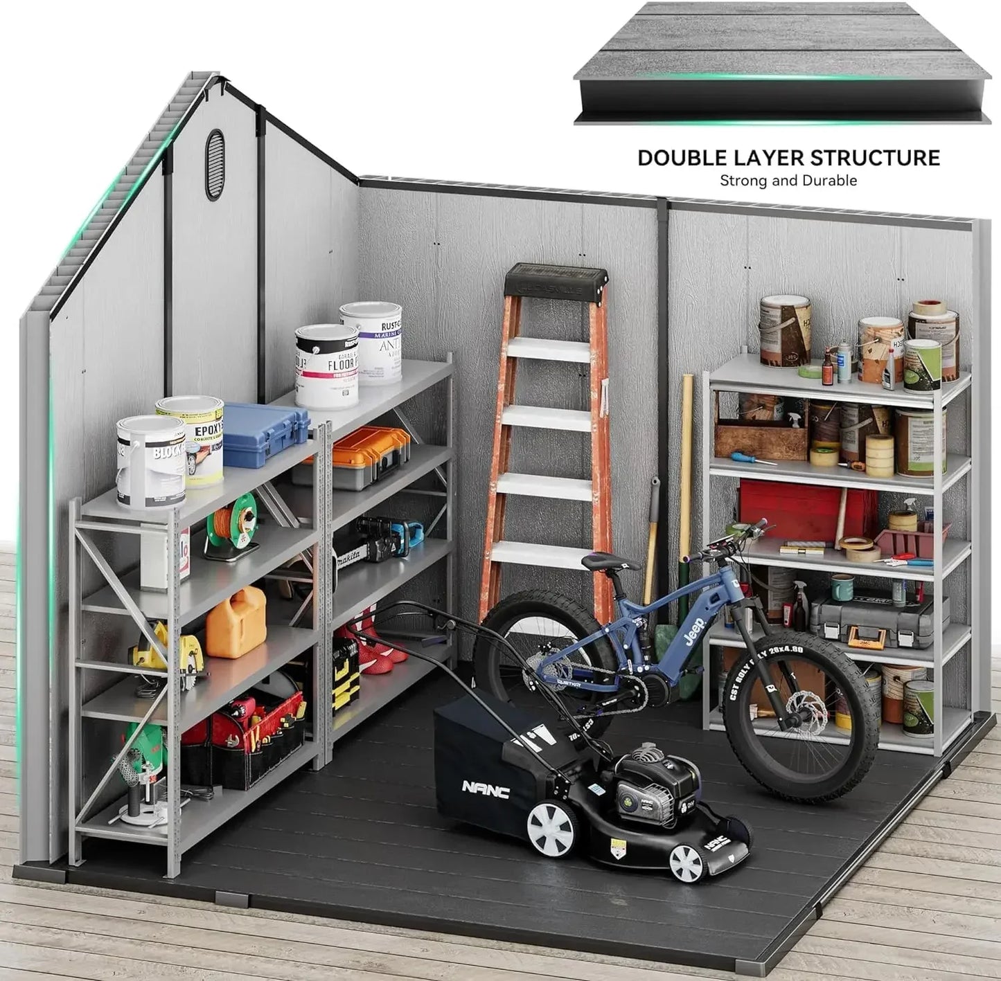 8x8ft Waterproof Resin Garden Shed with Door and Windows