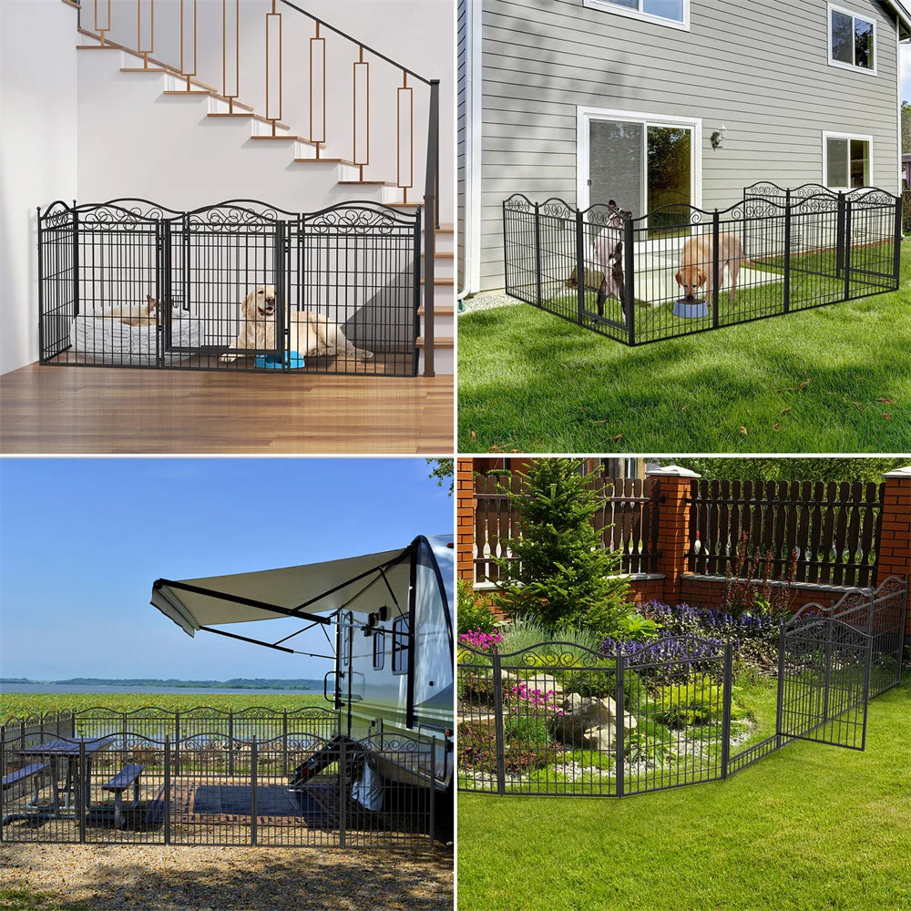 Heavy Duty Dog Playpen 8 Panels Iron Fence With Door