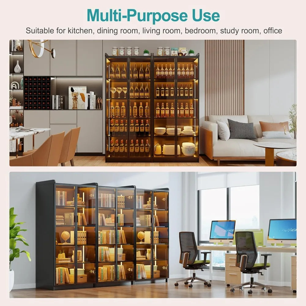 5 Tier LED Bookcase Display Cabinet 65 Inch Living Room