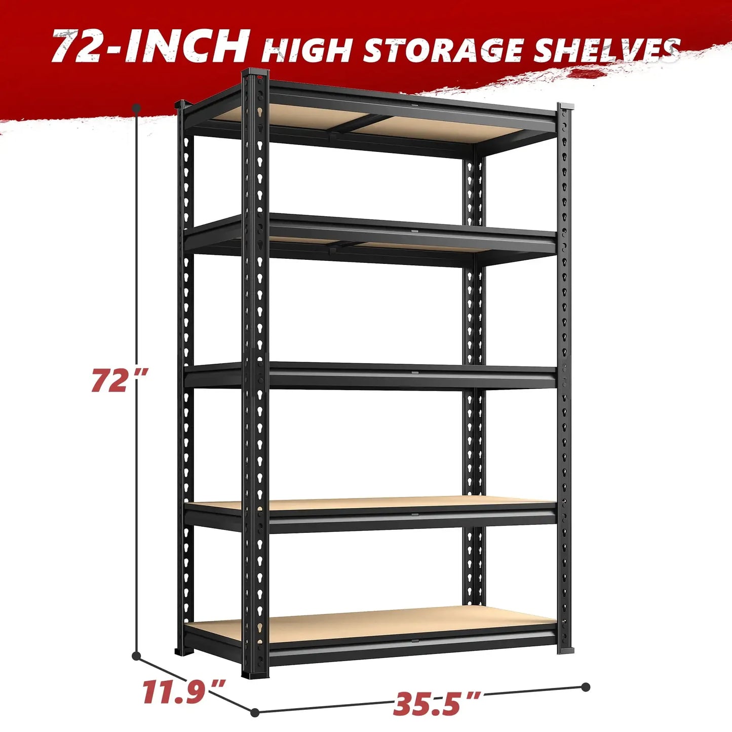 Storage Shelves 5 Tier Garage Shelving Heavy Duty Unit 35.5Lx11.9Wx72H