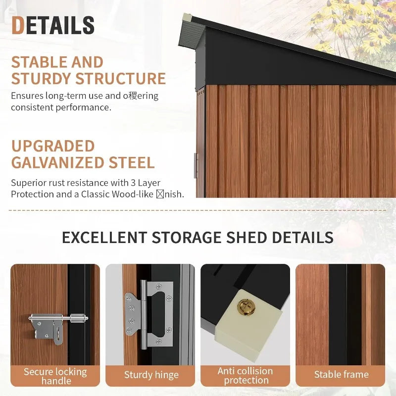5x3 Ft Outdoor Metal Storage Shed With Lock Lean To Backyard