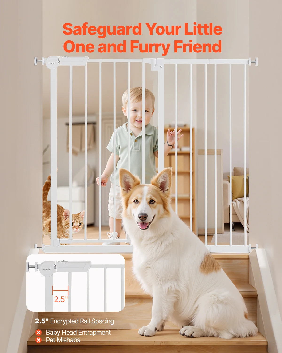 VEVOR Baby Gate 28 30 36 Inch High Walk Thru Pressure Mount