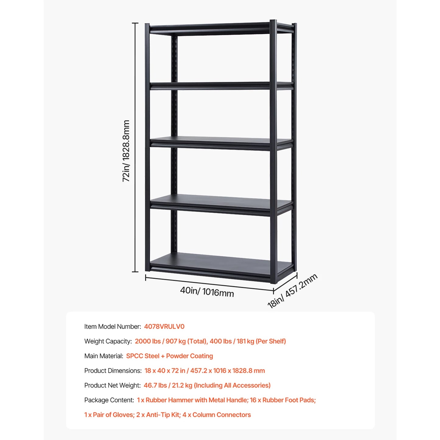 VEVOR 5 Tier Garage Storage Shelves 2000 Lbs Adjustable