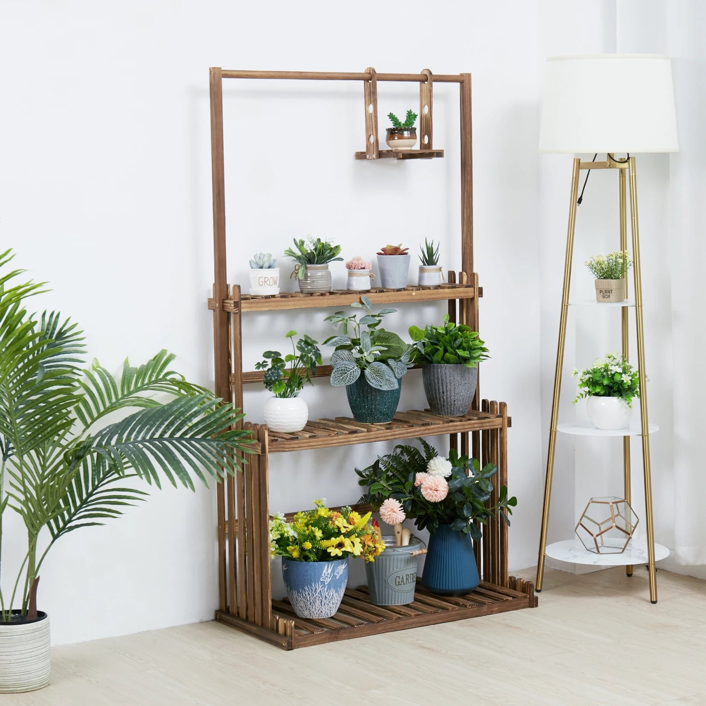 Heavy Duty Hanging Plant Stand 3 Tier Wood Planter Rack