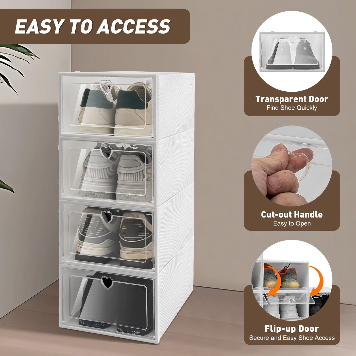 20X Clear Plastic Shoe Storage Boxes Stackable Foldable