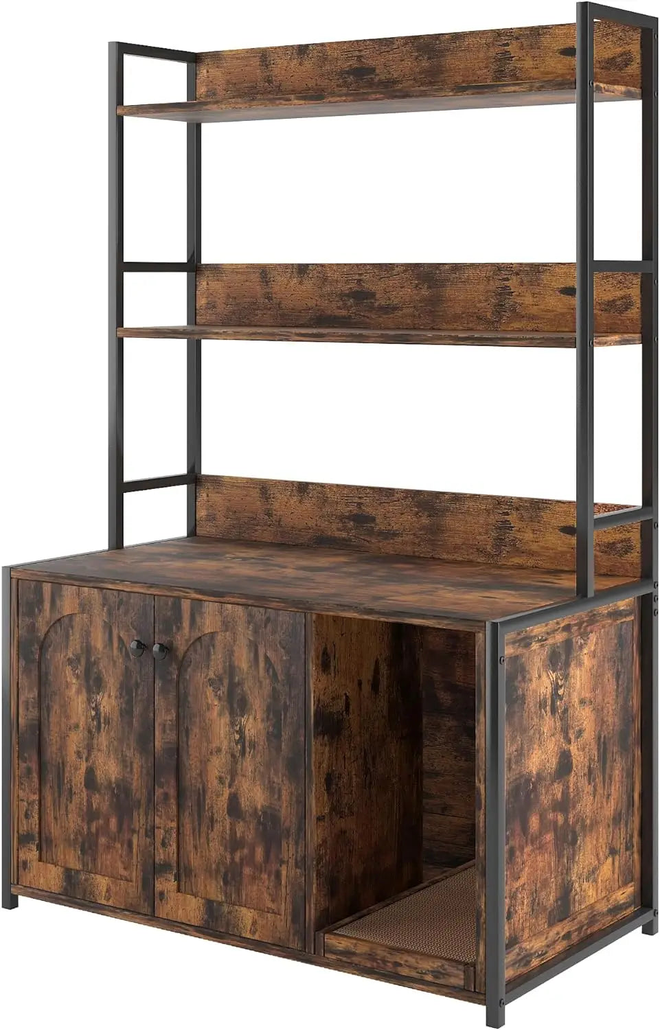 Litter Box Enclosure with 2 Storage Shelves for Cats