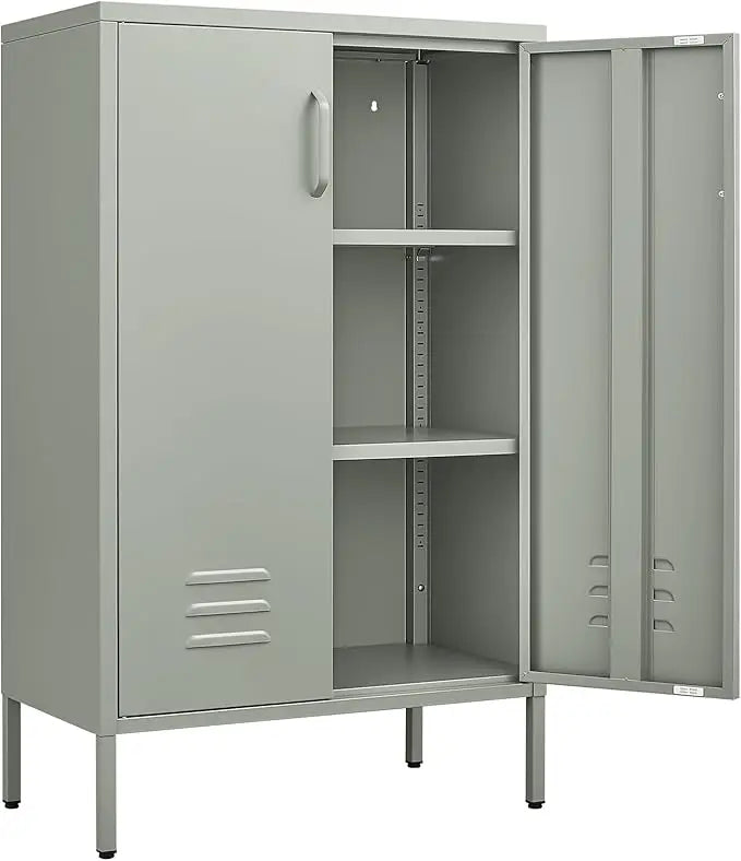 Metal Storage Cabinet Two Door Locker With Shelves Black
