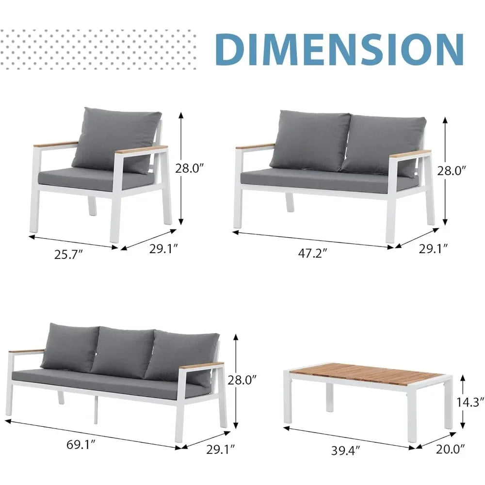 Outdoor Patio Furniture Sectional Patio Sofa Set with Teak Table