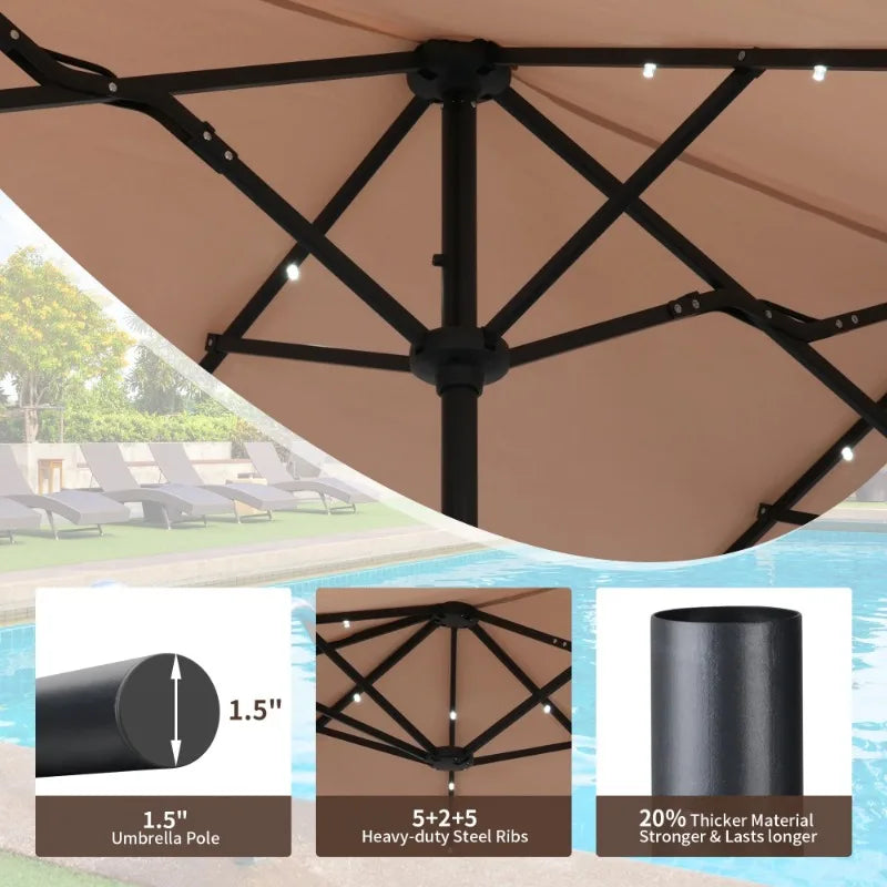 13 Ft Solar LED Patio Umbrella with 36 Solar Powered Lights