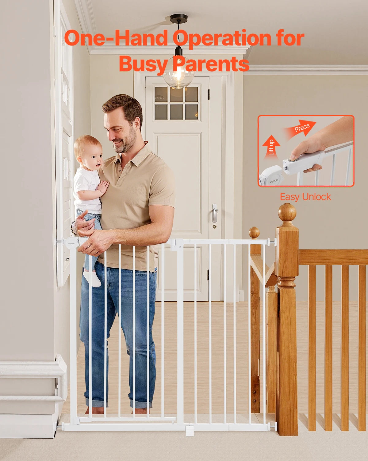 VEVOR Baby Gate 28 30 36 Inch High Walk Thru Pressure Mount