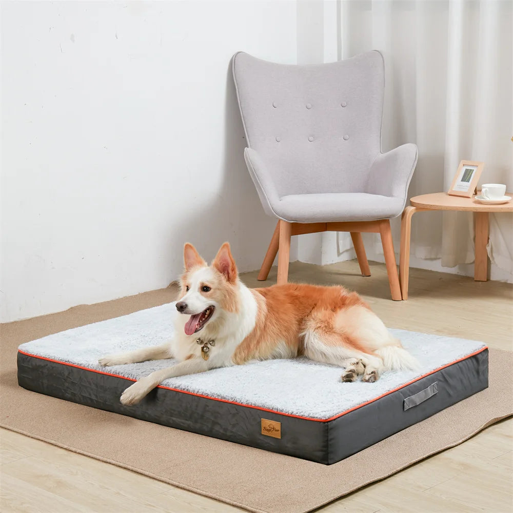 Premium Large Orthopedic Memory Foam Dog Bed Waterproof Pet Dog Crate Jumbo Mattress with Orange Trim