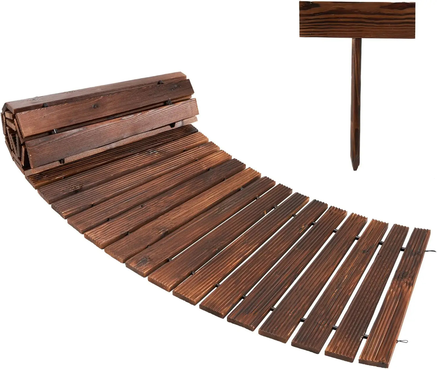 8ft Wooden Garden Pathway Curved Outdoor Walkway Brown Cedar